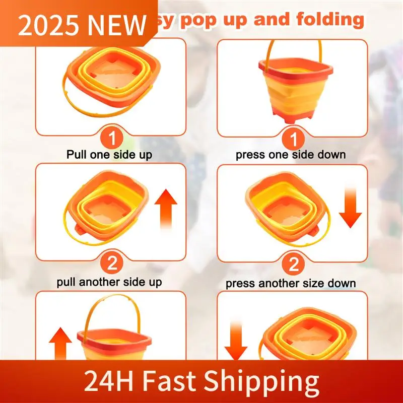 A49U 3PCS Foldable Bucket Foldable Pail Bucket Sand Buckets Silicone Collapsible Bucket For Kids Beach Play Camping 2L