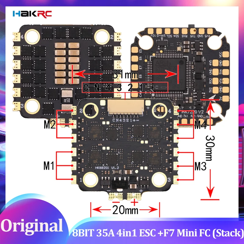 

HAKRC F7220 V2 F7 Мини-контроллер полета Dual BEC с 8BIT 35A 4in1 ESC Stack DShot150/300/600/1200 PWM для RC FPV Racing Drone