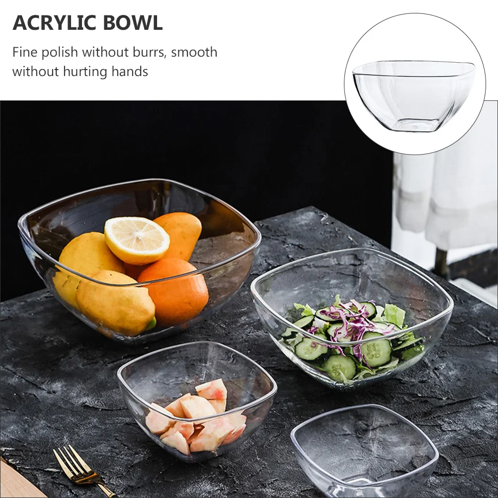 1pc Square Shape Acrylic Bowl Salad Bowl Home Restaurant Hotel Mixing Bowl Acrylic Dessert Bowl Food Serving Bowl