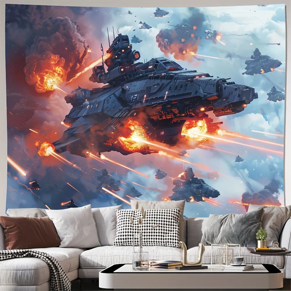 Grande Tapisserie Murale de Guerre Sci-Fi avec Mecha, Œuvre d'Art Épique Spatiale, Décoration Murale Anime Futuriste, Impression 180x280cm