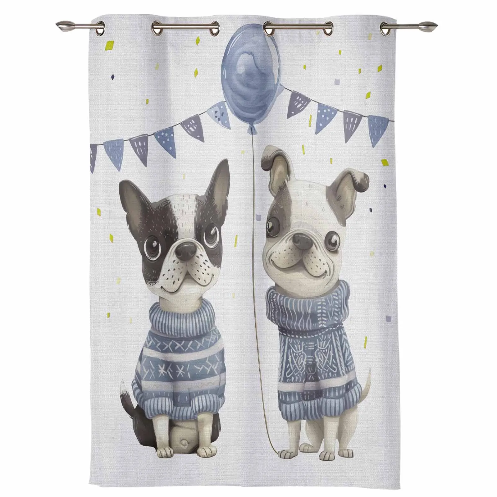 Pet Dog Balloon Celebration Flag Sweater Modern Window Curtains for Living Room Bedroom Curtain Home Decor Balcony Drapes