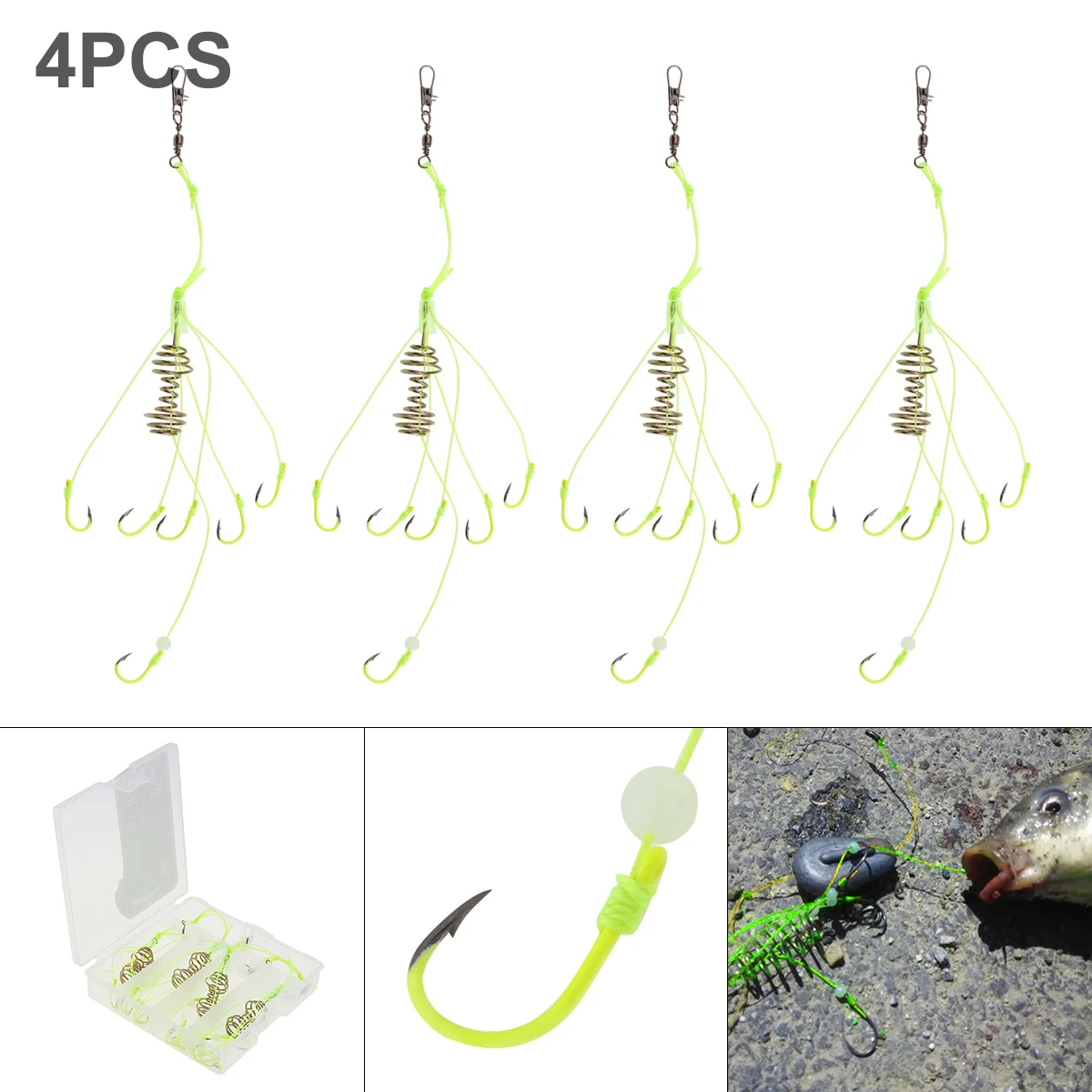 

4pcs/set Explosion 6 Hooks Fishhooks Fishing Lure Bait Fluorescent Luminous Hook Trap Feeder Cage Sharp Carp Fishing Hooks