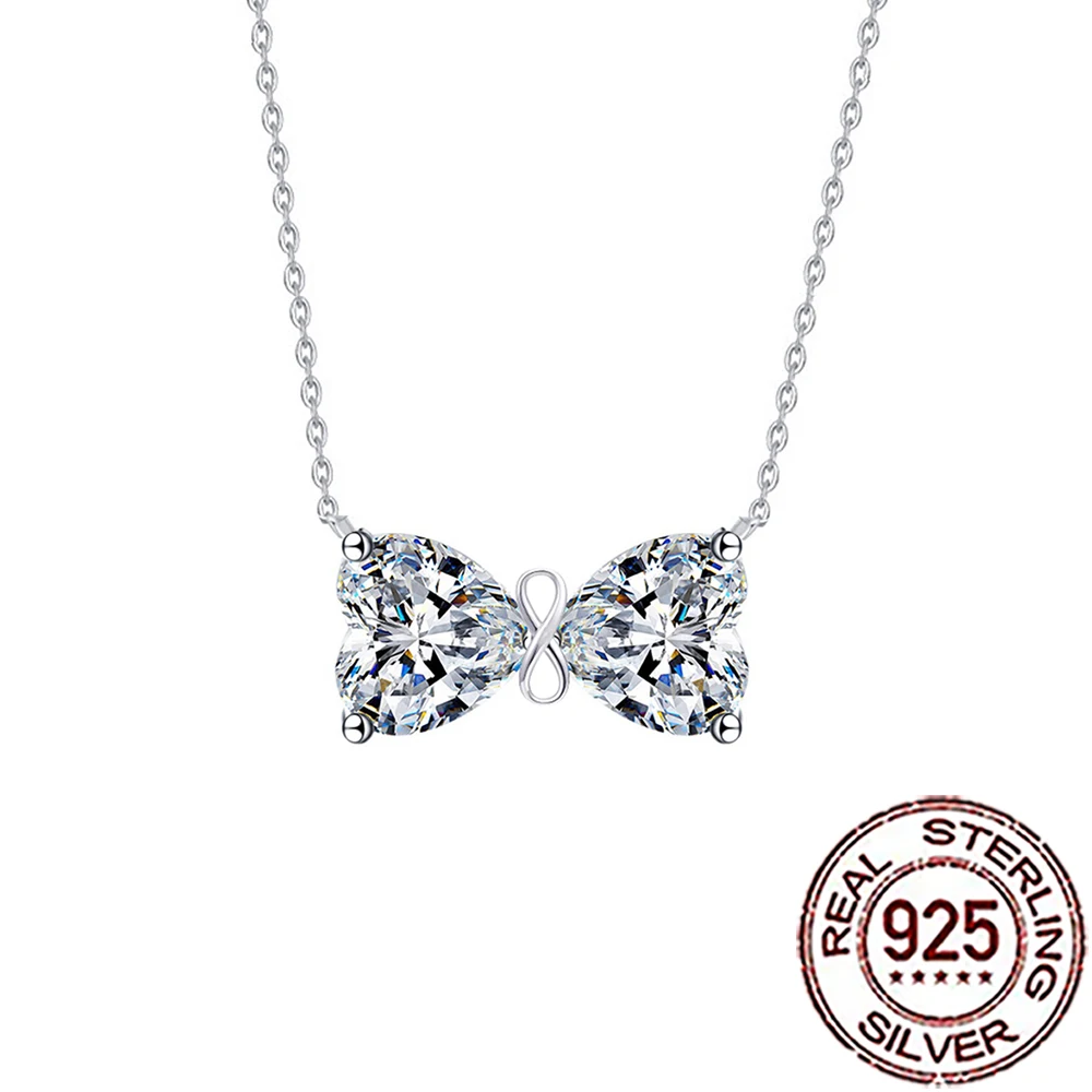 

QooLady элегантное ожерелье из стерлингового серебра 925 пробы в форме сердца с фианитом и бантом для женщин, модные ювелирные изделия для свадебной вечеринки SD058