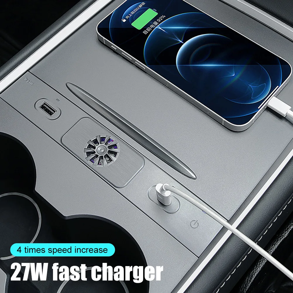 3 In 1 Center Console USB Hub Docking Station With LED Light 27W Fast Charger Aroma Diffuser For Tesla Model 3 Model Y Wholesale