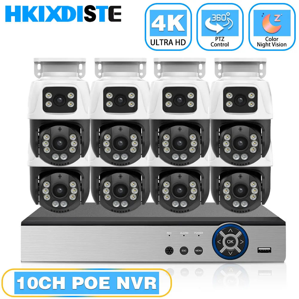 

XMEYE 8 МП POE PTZ IP-камера с двумя объективами, система видеонаблюдения для улицы, аудио, ONVIF, 10-канальный NVR комплект для видеонаблюдения