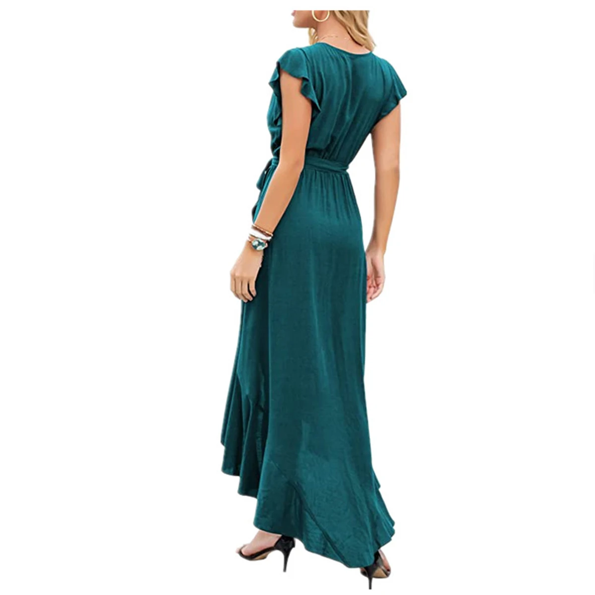 New Fashion Women's Summer Sexy Casual Longuette V-neck Bandage Irregular Big Swing Solid Color Temperament Dress