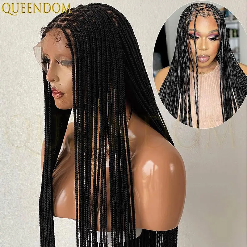 

36-дюймовые длинные косички в коробке, плетеные полные кружевные парики с детскими волосами, твист-косички для чернокожих женщин, синтетический парик для косплея богини