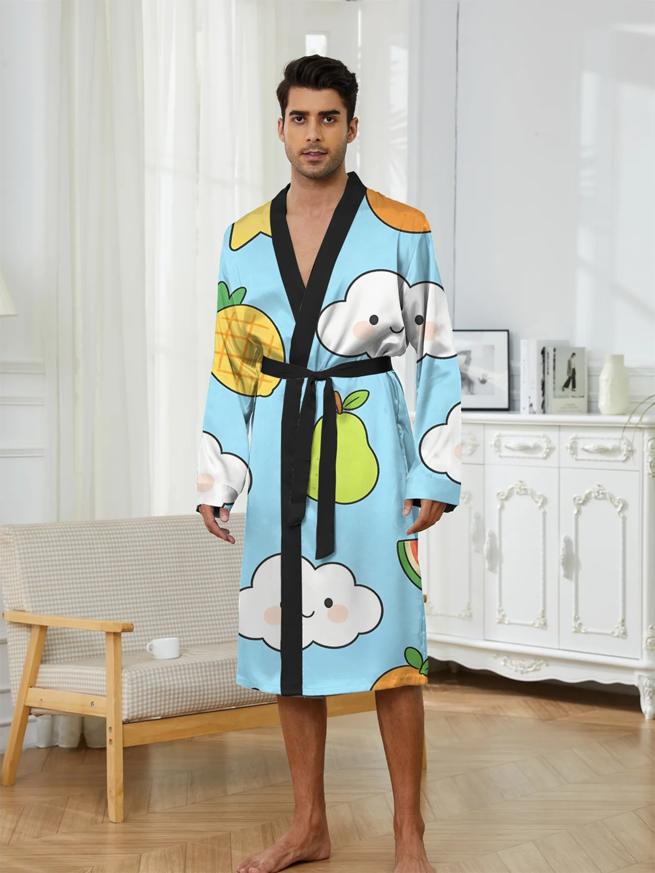 3D digital printed casual and fashionable men's bathrobe, loose, comfortable, non fading, fast drying, skin friendly