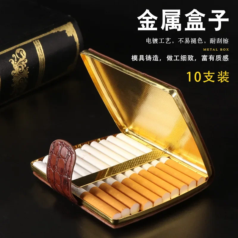 Leather Cigarette Case Personalized Creative Sticks With Metal Clips  Gift Box Brown Case Holder Metal Leather Holds Cigarett