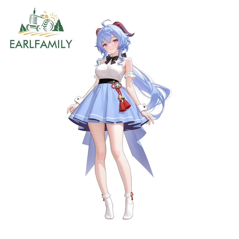 Earlfamily vestido azul ganyu adesivos de carro kawaii anime carro gadget acessório decalque desktop pára-brisa engraçado genshin impacto decalques