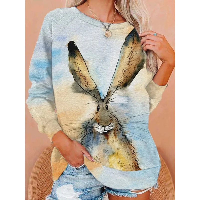 Cute Rabbit Sea Turtles Sweatshirts Animal 3D Print Women Casual Long Sleeve Hoodies Y2k Streetwear Pullover Top Female Clothing