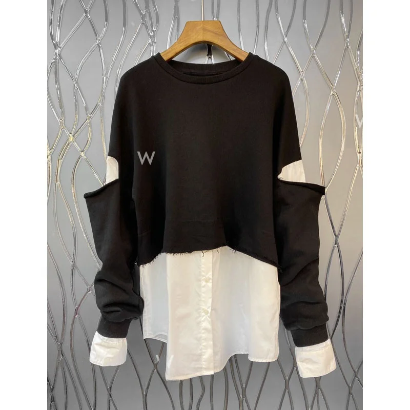 

Женская тонкая толстовка Slim Fit для весны и осени, с эффектом двухслойности, из хлопка, с длинным рукавом, круглым вырезом, в повседневном стиле