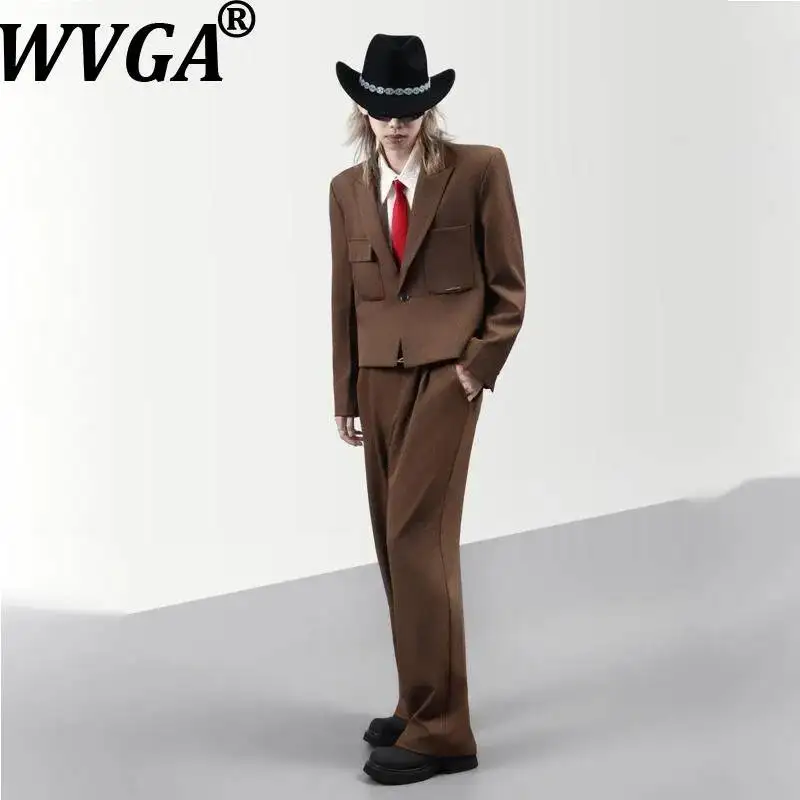 WVGA Spring Autumn New Men's Short Blazer Korean Style Trendy Shoulder-padded Niche Chic Casual Suit Pants Two Pieces Set W26288