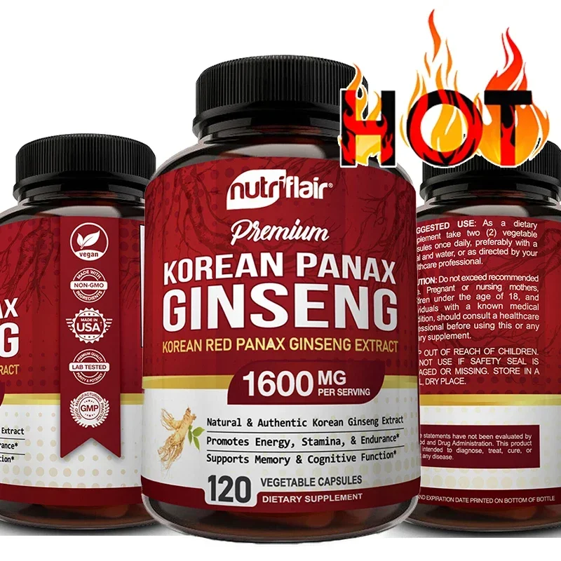 Korean Red Ginseng Veggie Caps - High Potency Ginseng Supplement - Energy, Focus, Vitality for Women & Men, Non-GMO