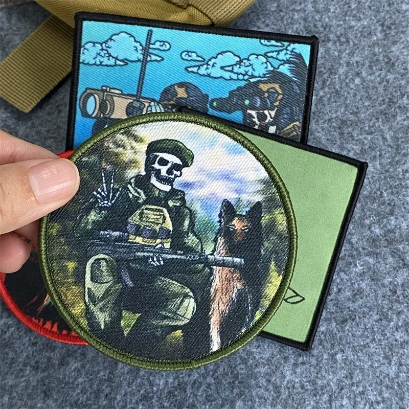 Skull Soldier Series Print Patches "Border Guard Service" Tactical Morale Badge Hook and Loop Armband Backpack Clothing Stickers 4