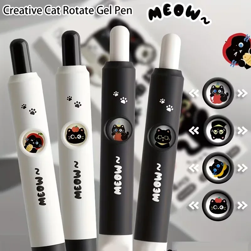 4pcs Kawaii Cartoon Cat Press Gel Pen Set 0.5mm Quick Dry Gel Ink Retractable Writing Pens Student School Stationery Gift