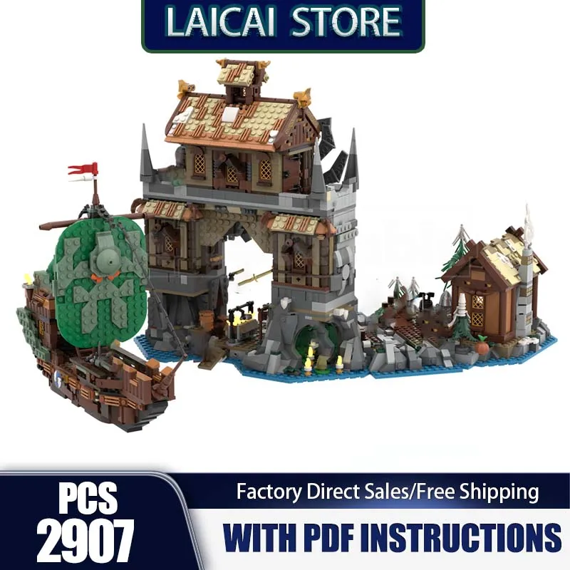 Castello medievale Modello Moc Mattoni da costruzione Castello Modello di cantiere navale Tecnologia Blocchi modulari Regali Giocattoli di Natale Set fai da te Assemblaggio