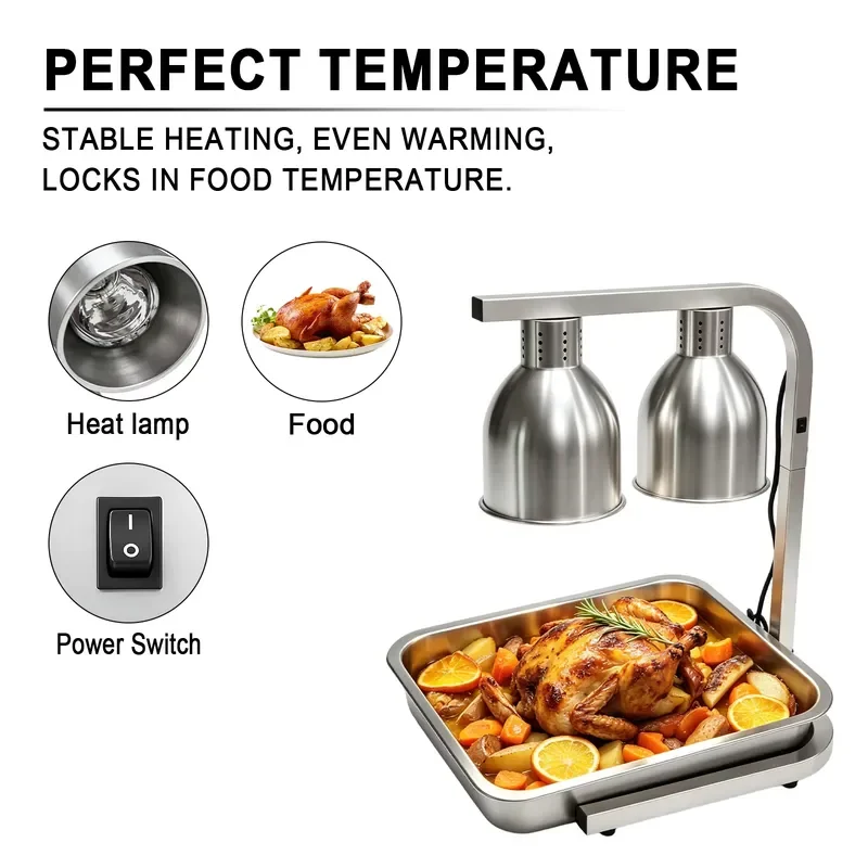 Commercial Stainless Steel Double Head Food Warmer with Heating Plate for Hotel Buffet Snack Bar Catering Equipment Electric