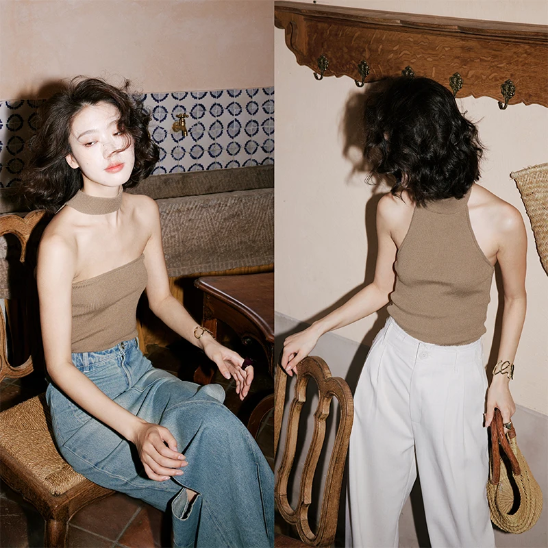 

Rosebanks шерстяной вязаный топ цвета хаки, двусторонний носимый универсальный модный женский жилет, майка, шерстяной трикотаж на осень