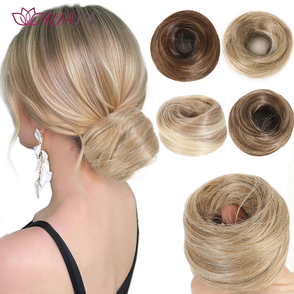 Messy Bun Hair Piece Straight Chignon Extension Mini Rubber Band Hair Bun Scrunchies Synthetic Donut Wig Accessory Updo Bun Hair