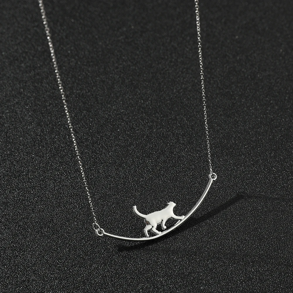 Cute Walking Tightrope Cat Necklace for Women Animal Pendant Simple Clavicle Chain Jewelry Drop Necklace Fashion Trendy Jewelry