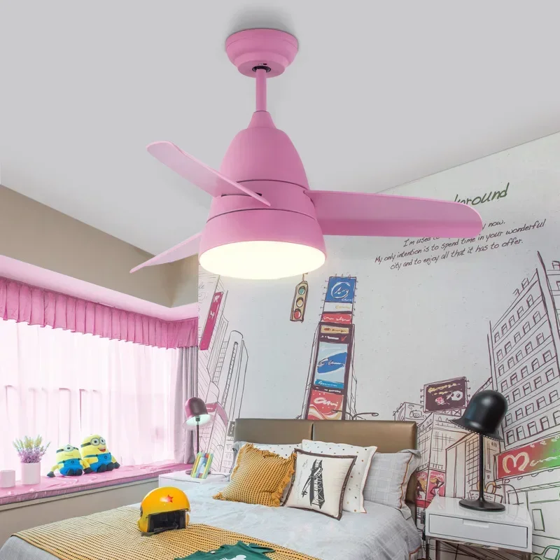 36 Inch Ceiling fan with LED 3 Color Remote Control 3 ABS blades Electric Fans With Lights Small Bedroom Decor Ventilator Lamp