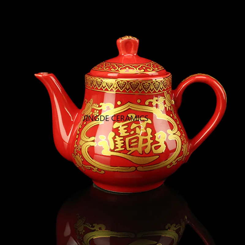 1pc Ceramic Red Wine Pot, Red Tea Pot, Buddha Hall and Buddhist Equipment, Wedding Supplies, Sacrificial Wine Pot/teapot