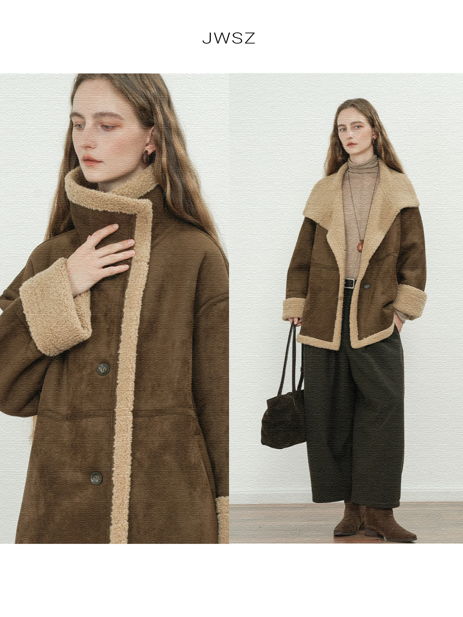 

Экологичная замшевая куртка с мехом JWSZ "Pastoral Traveller" с большим воротником, цельная верхняя одежда, модное женское хлопковое пальто