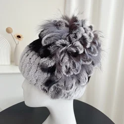 100% Real Rex Rabbit Fox Fur Hat Rex Rabbit Fur Caps Lady Winter Warm Headwear Women's Fur Hat for Women