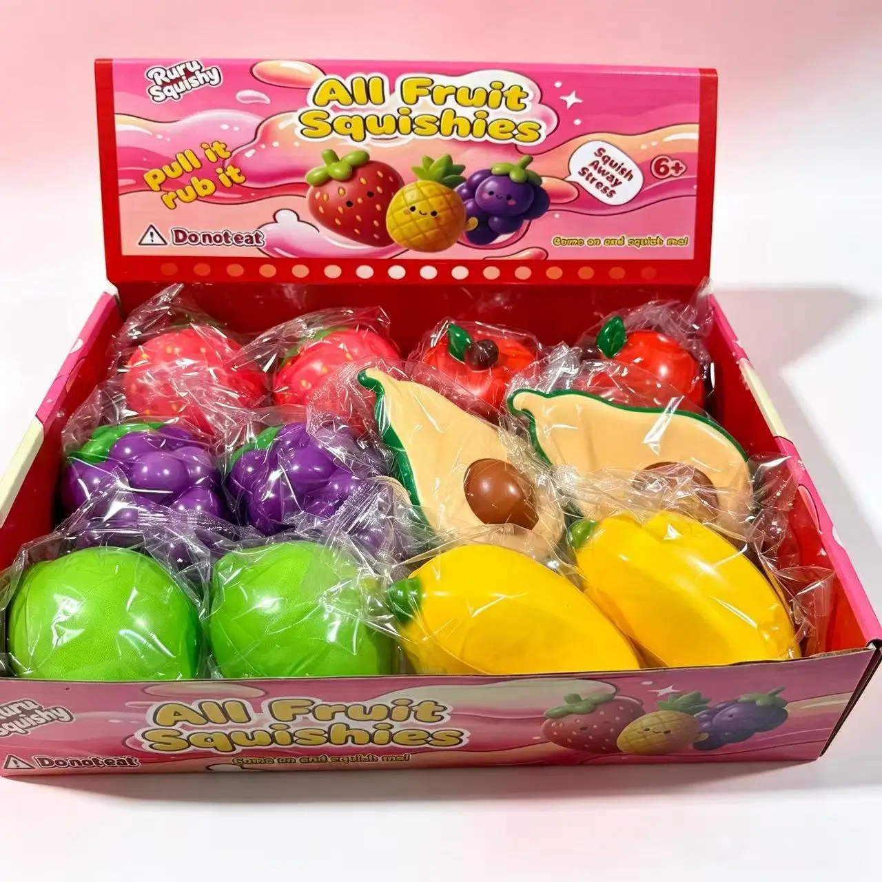 12pcs PU Slow Rising Fruit Squishy Balls, Boxed Creative Squeeze Stress Relief Decompression Fidget Toy