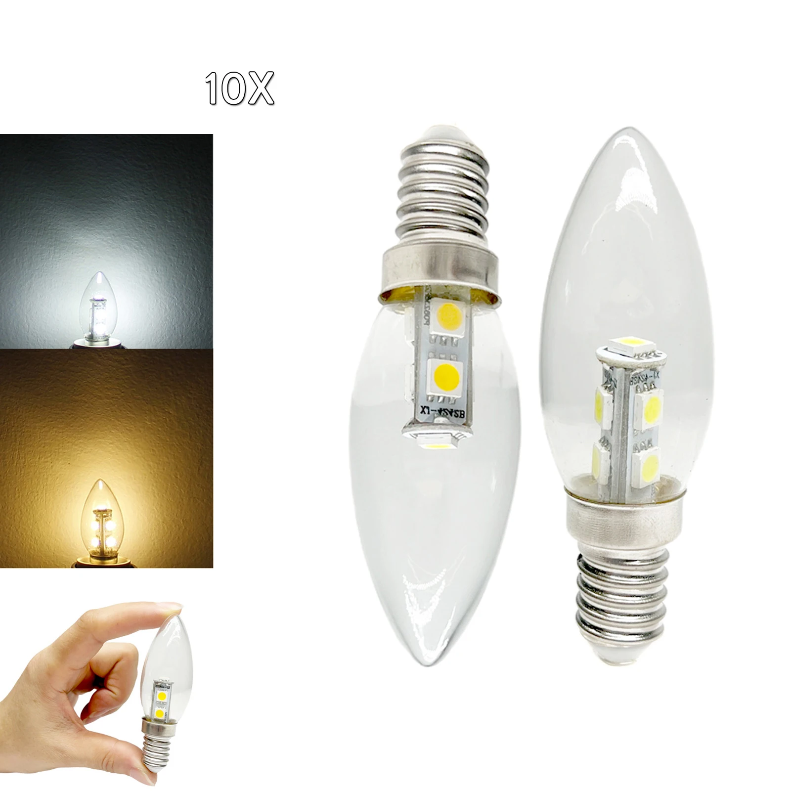 10X 3w E14 C25 220v Led Candle Light Bulbs Night Home-appliance Decor Living Lamp Energy-efficient Smd5050 Home Room 20w/halogen