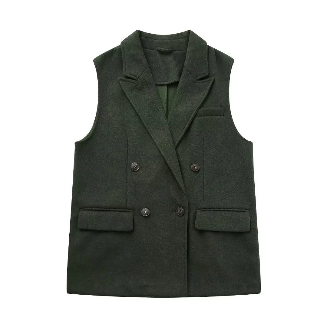 Tangada 2024 Autumn Winter Women Solid Woolen Waistcoat Vintage Sleeveless Female Coat BE0246