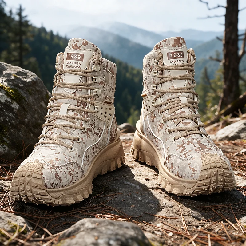 Autumn and Winter Men's High-Top Boots, Casual Sports Shoes, Reinforced Anti-Collision Toe, Deep-Textured Non-Slip Thick Sole, High-Top Ankle Protection Design, Suitable for Mountaineering, Hiking, Outdoor Work, Wear-Resistant and Tear-Resistant, for Outdoor Activities