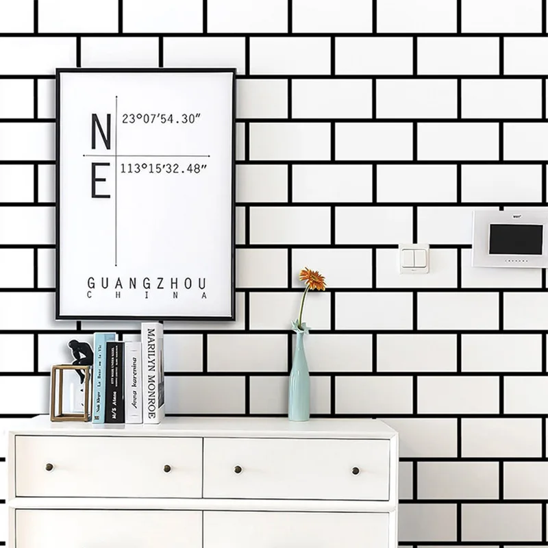 Self Adhesive White Brick Pattern Wallpaper for Wall Sticker Bedroom Living Room Dining Room Coffee Shop Kids Room Background