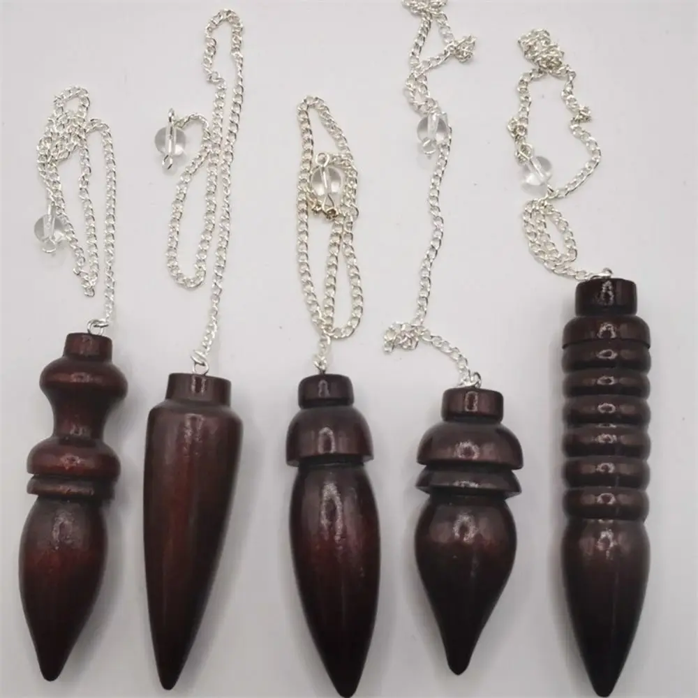 New Design Wooden Natural Wooden Pendulum Healing Dowsing Reiki Pendulum Pendant Amulet with Chain Round Cone Pattern