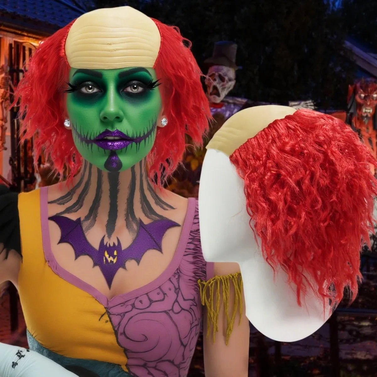 Synthetic Red Curly Short Cos Wig Inspired By Fantasy Mad Hatter Cartoon Style, Half Scalp Clown Party Festival Costume