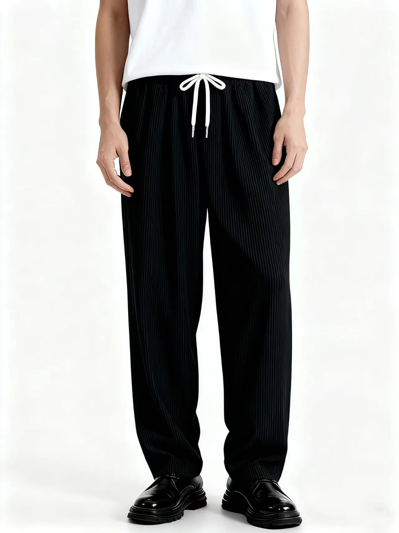 

Spring Autumn Fleece Lined Pants Solid Color Drawstring Pockets Casual Outdoor Leisurely Walking Pure Color Drawstring