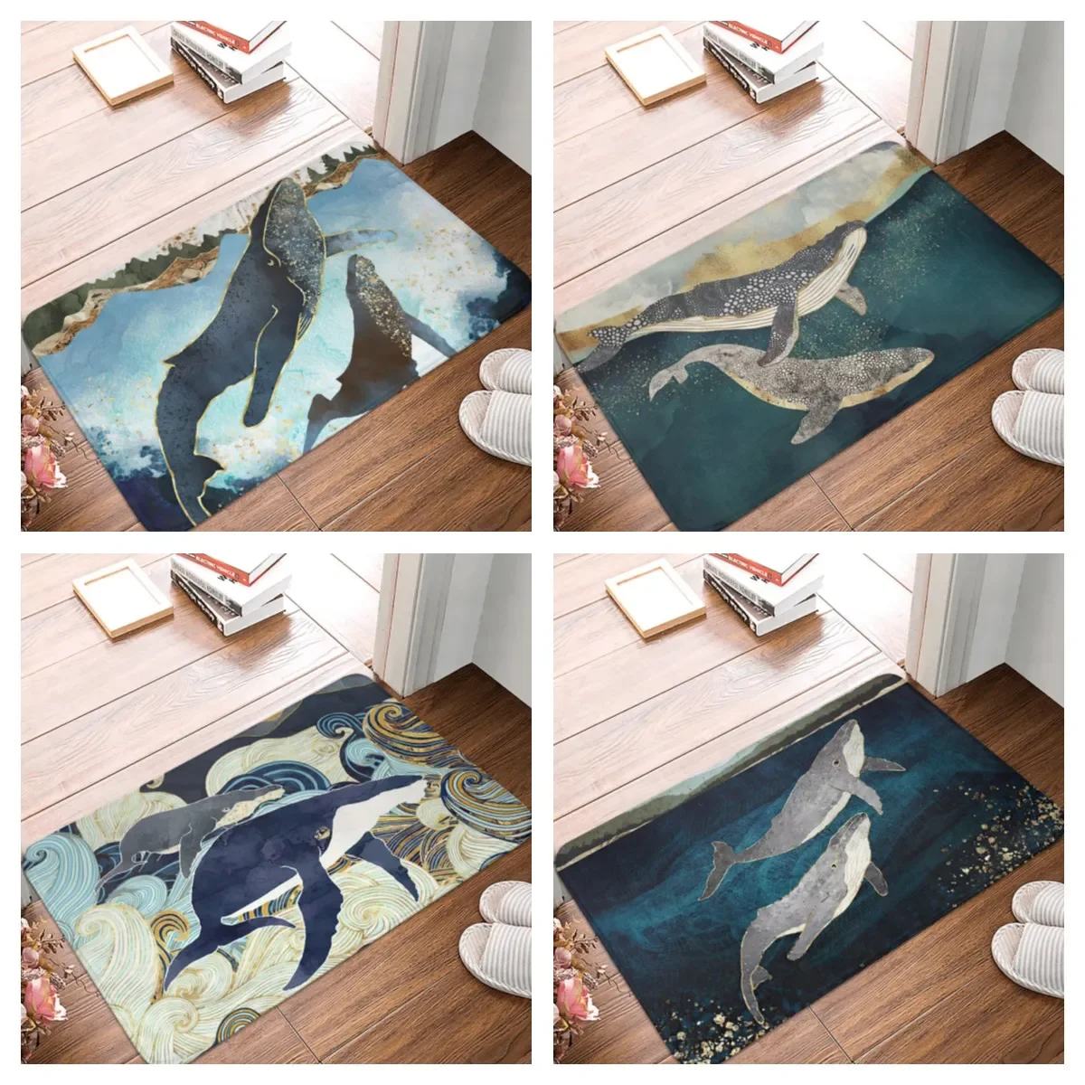 Marine Style Door Mat Floor Carpet for Living Room Coral Fleece Rug Sea Turtle Whale Pattern Anti-Slip Doormat Home Decor