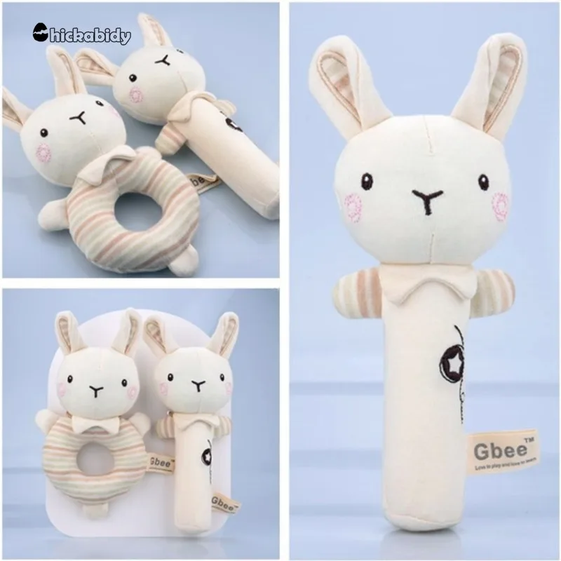 Newborn Baby RattlesRabbit Bear Grab AbilityTraining Toys Infant StrollerBed Hanging Bell PlushDolls Baby Birthday GiftToyS