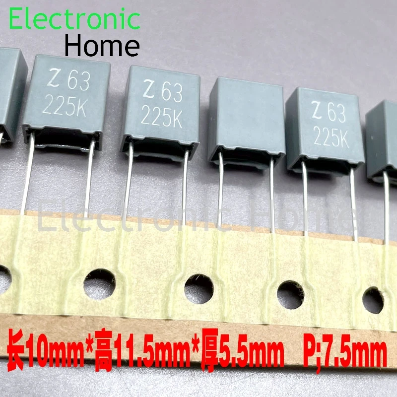 20PCS/LOT MKP 2.2uf 225 2u2 63v 100v thin film capacitor substitute Xiamen Farah 10x11.5x5.5mm foot distance 7.5mm 63v225k