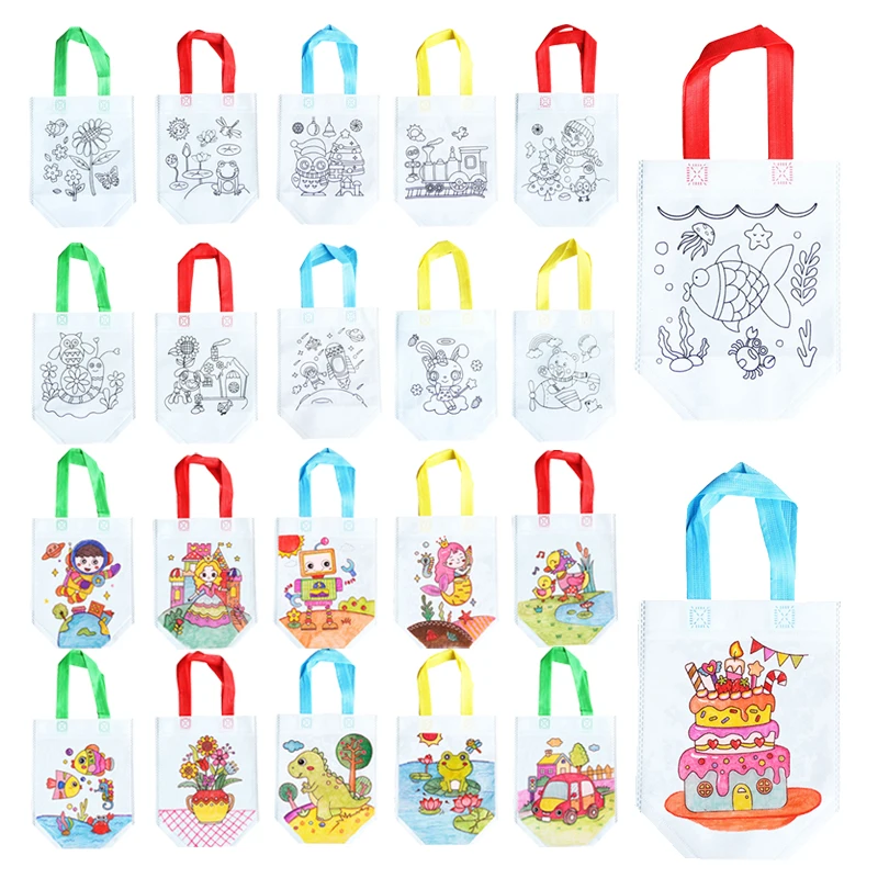 Vlies-Tasche mit Marker, Cartoon-Muster, Partygeschenke, Festival-Geschenk, Umweltschutz, Handtasche, tragbare Aufbewahrungstasche TMZ – Detail 3