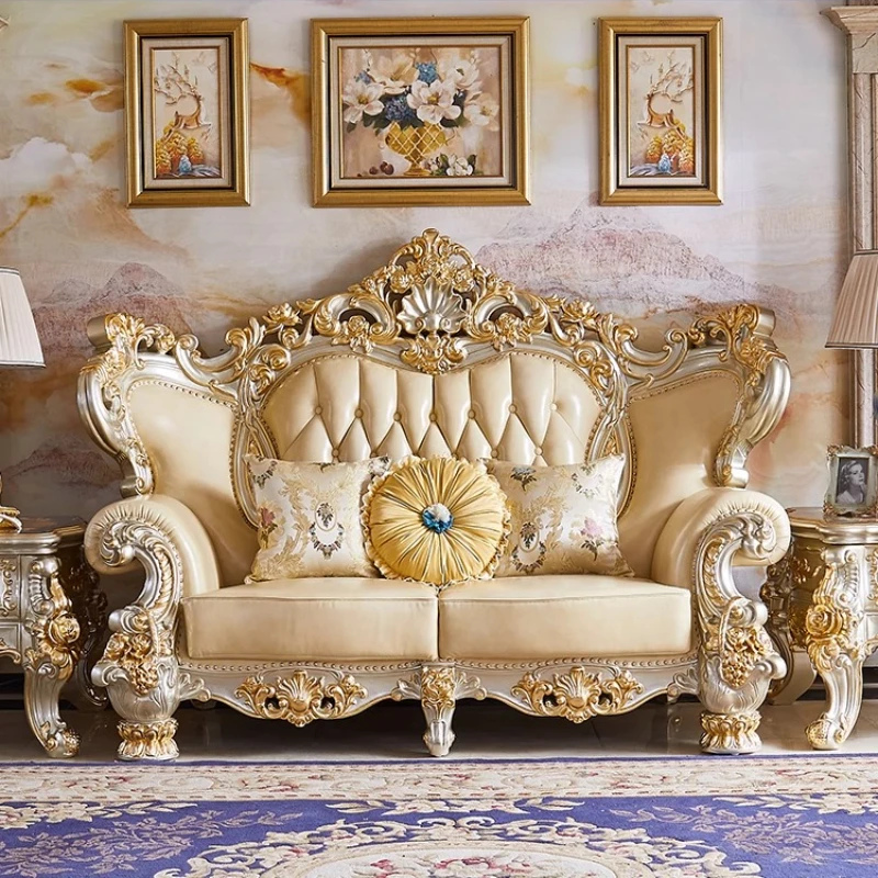 أريكة أنيقة لغرفة المعيشة أريكة جلد طبيعي خشب متين أريكة غرفة المعيشة صالة أنيقة أوروبا شقة أثاث غرفة Divano