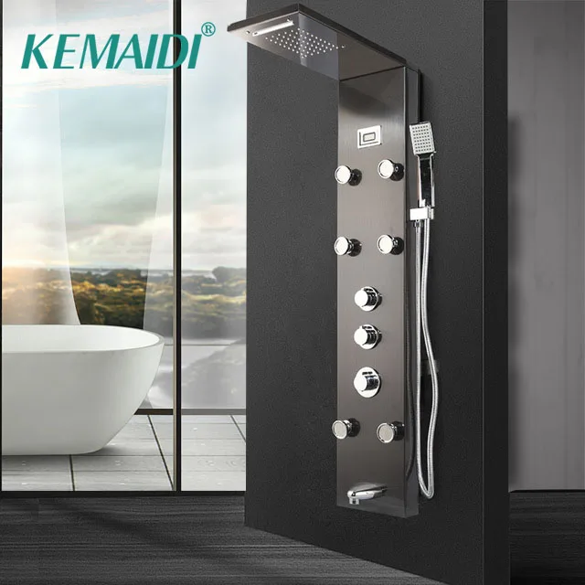 

KEMAIDI Black Digital Display Bathroom Shower Column Hand Shower Tub Massage Spa Jets Bath Shower Panel Faucet Bathtub Mixer