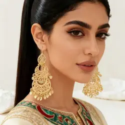 Muslim Moon Shape Drop Earrings Gold Color Arabic Middle East Women Jewelry Long Earring Luxury Wedding Gifts