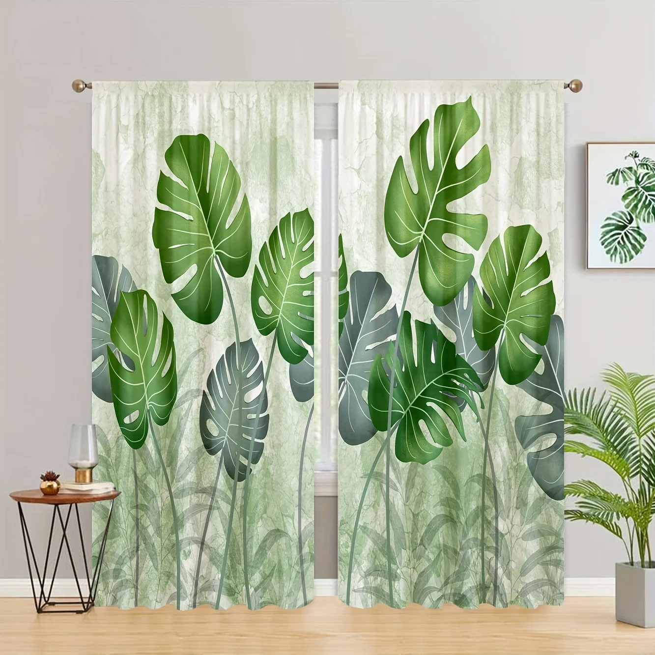 Botanical Tropical Leaf Curtain 2pcs Green Jungle Window Drapes Waterproof Living Room Home Decor