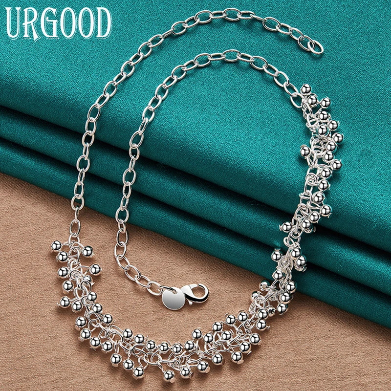 

925 Sterling Silver Smooth Grape Beads Chain Necklace 18 Inch For Women Party Engagement Wedding Fashion Jewelry