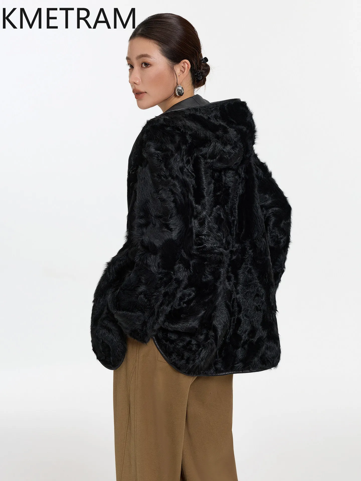 KMETRAM Real Xiaohu Wool Sheepskin Double-Faced Fur Coat Woman Reversible Hooded Fur Jacket 75cm 2026 Winter Women Clothing шуба