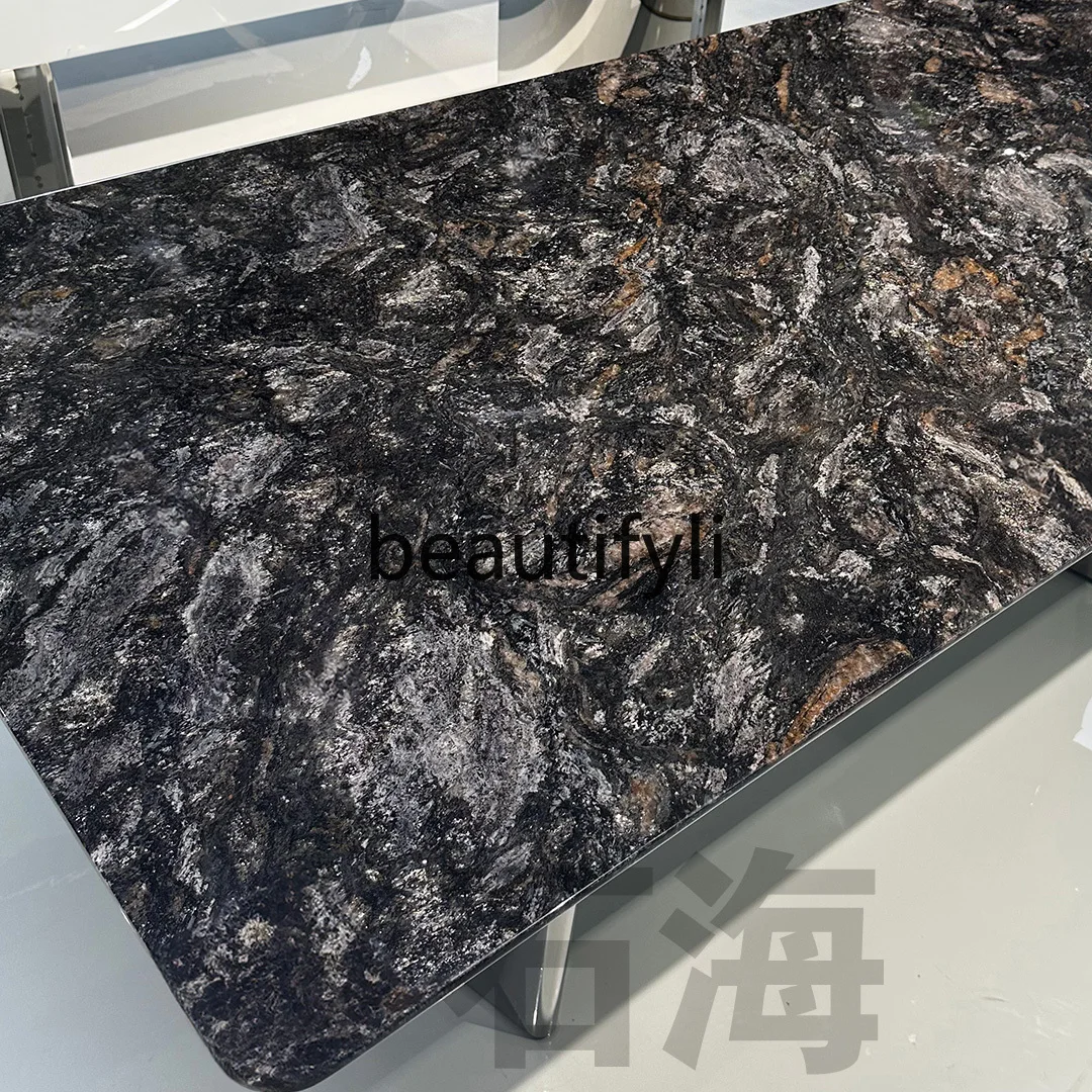 Natural marble luxury stone platinum diamond rectangular dining table high-end Italian light luxury dining table