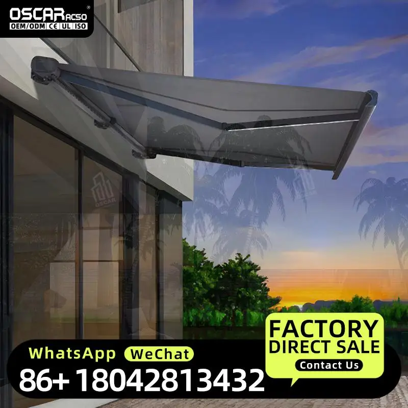 Retractable Outdoor Sunshade Full Cassette Motorized Custom Size Heavy Duty Aluminum Alloy Remote Control Outdoor Patio Awning f