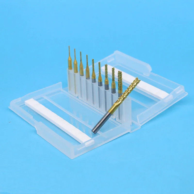 Tungsten Carbide PCB Milling Bit Set  Gold-Coated Corn End Mill for Circuit Board & Hardware Cutting